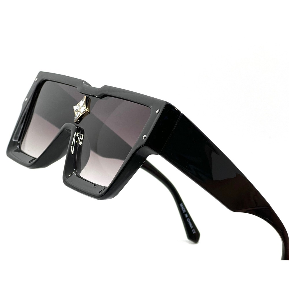 Square Sunglasses Women Men Flat Top Fashion Shades Star Accent Black Lens Gafas